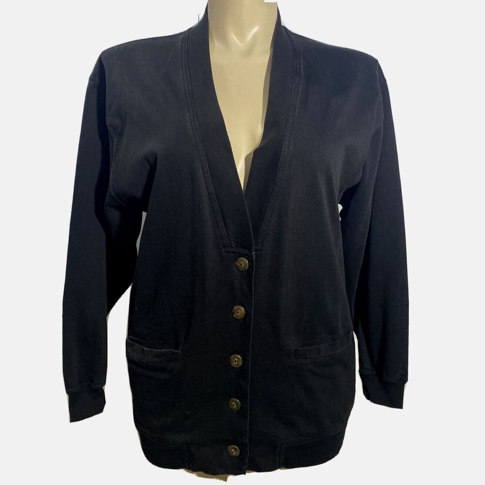 81st & Park Sweater Cardigan LARGE PETITE Black‎ Professor 100% Cotton VTG